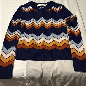 Stoned Immaculate “Ziggy” Navy, Orange, Cream, Yellow & Baby Blue Knit Sweater